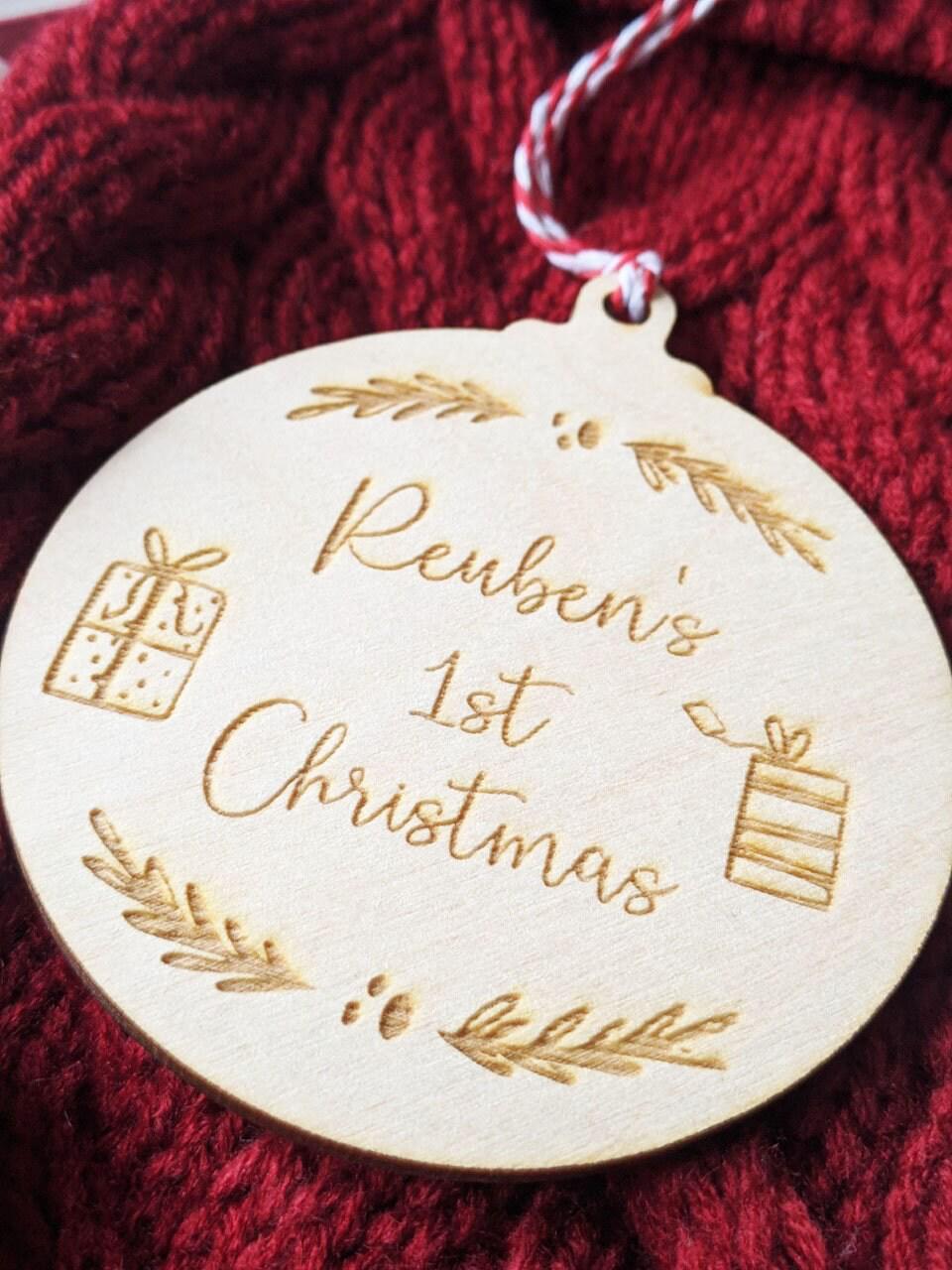 Personalised 1st Christmas Bauble - Christmas Tree Ornament - Wooden Engraving - Christmas Bauble or Christmas Gift Tag