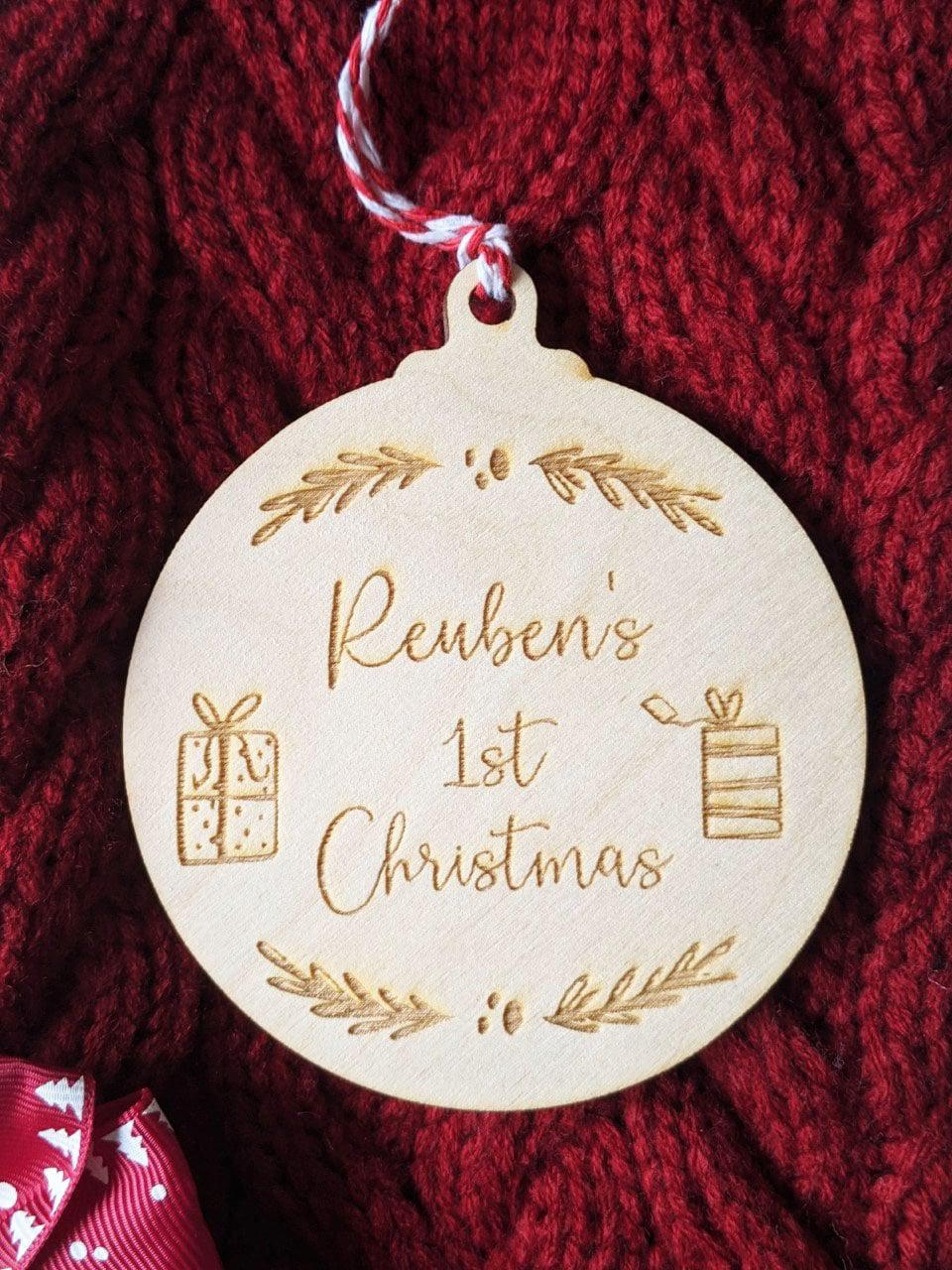 Personalised 1st Christmas Bauble - Christmas Tree Ornament - Wooden Engraving - Christmas Bauble or Christmas Gift Tag