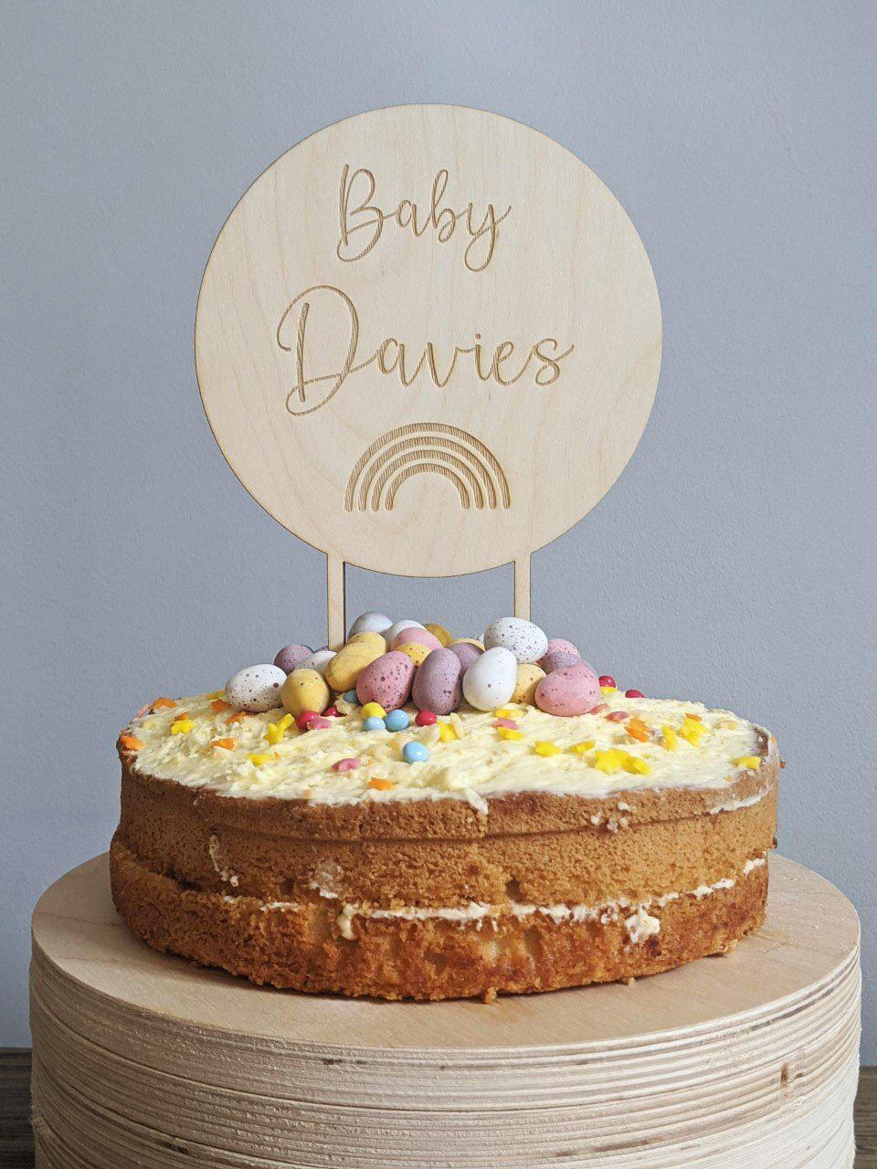 Personalised Cake Topper Surname Baby Announcement 14.5cm