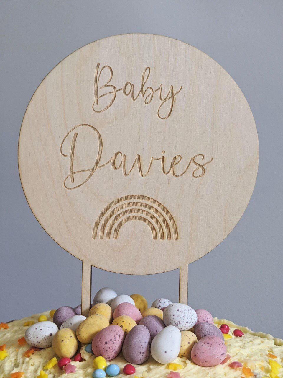 Personalised Cake Topper Surname Baby Announcement 14.5cm