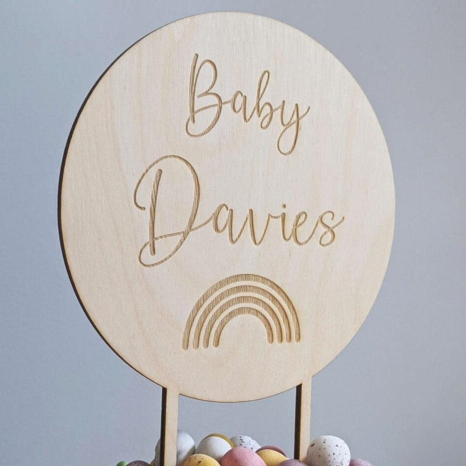 Personalised Cake Topper Surname Baby Announcement 14.5cm