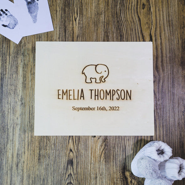 Personalised Elephant Keepsake Box | Custom Box with Birth Details | Unique Wooden Box