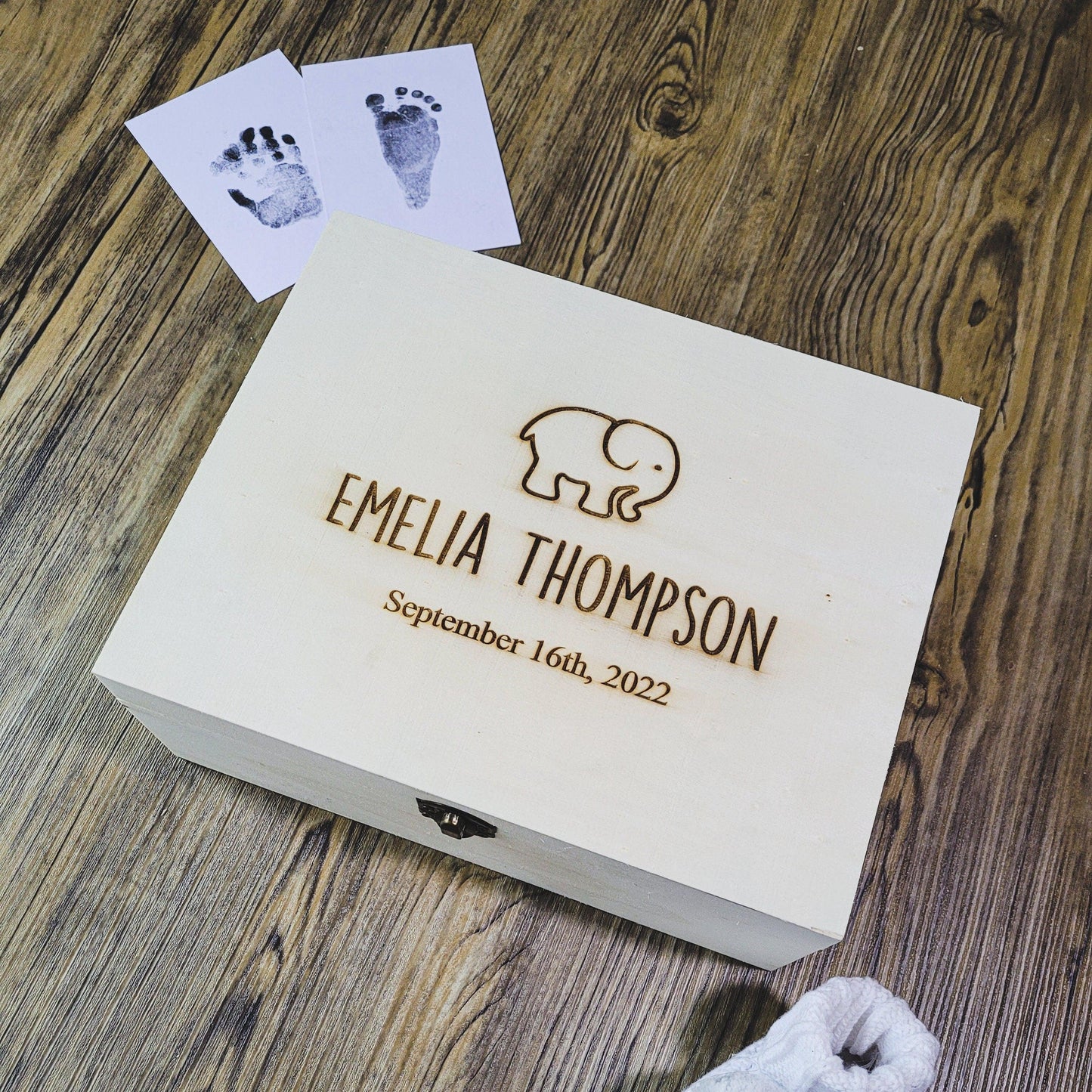 Personalised Elephant Keepsake Box | Custom Box with Birth Details | Unique Wooden Box