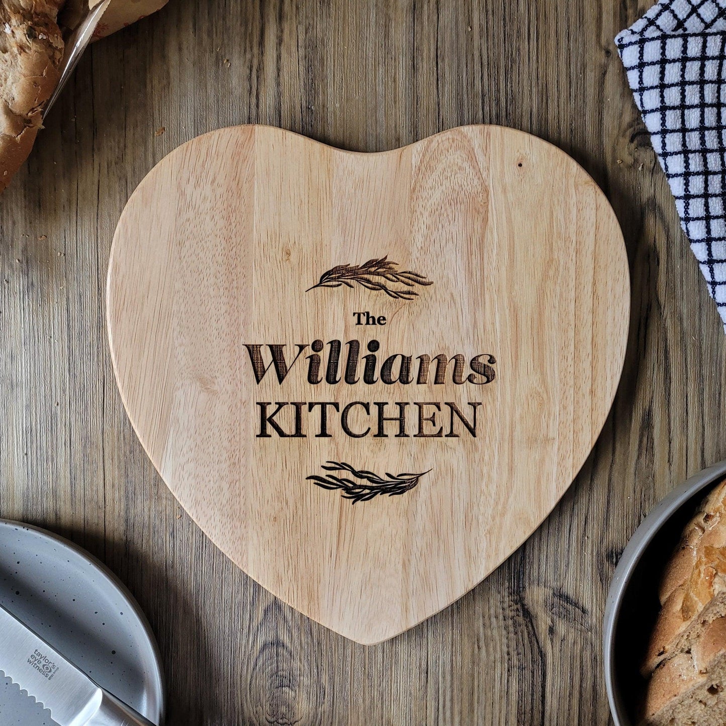 Personalised Engraved Heart Shaped Chopping Board - Personalised Wooden Cheese Board - Family Kitchen Gift