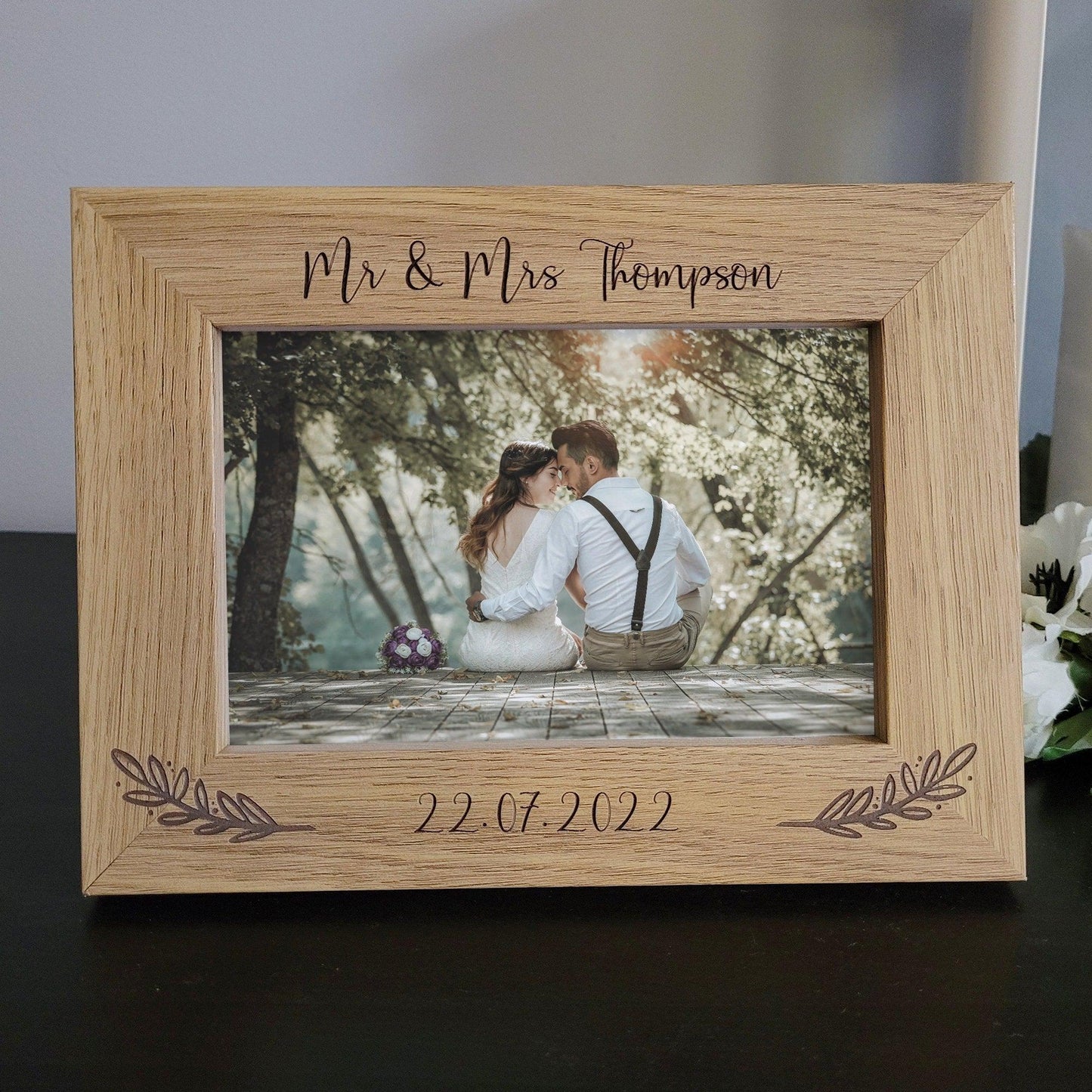 Personalised Engraved Photo frame - Mr & Mrs custom photo frame- Newlywed gifts - Anniversary Gift.