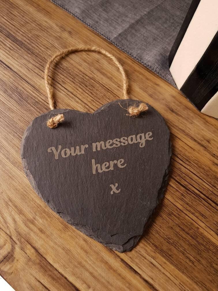 Personalised Laser Engraved Heart Shaped Slate Sign - Custom Slate Engraving