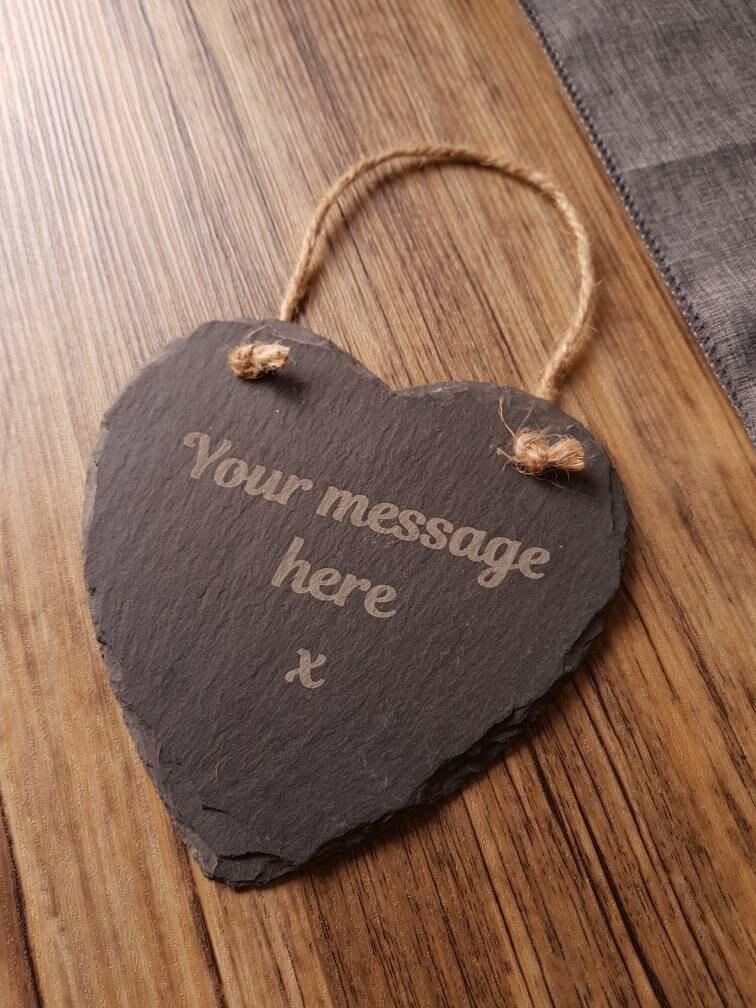 Personalised Laser Engraved Heart Shaped Slate Sign - Custom Slate Engraving