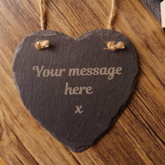 Personalised Laser Engraved Heart Shaped Slate Sign - Custom Slate Engraving