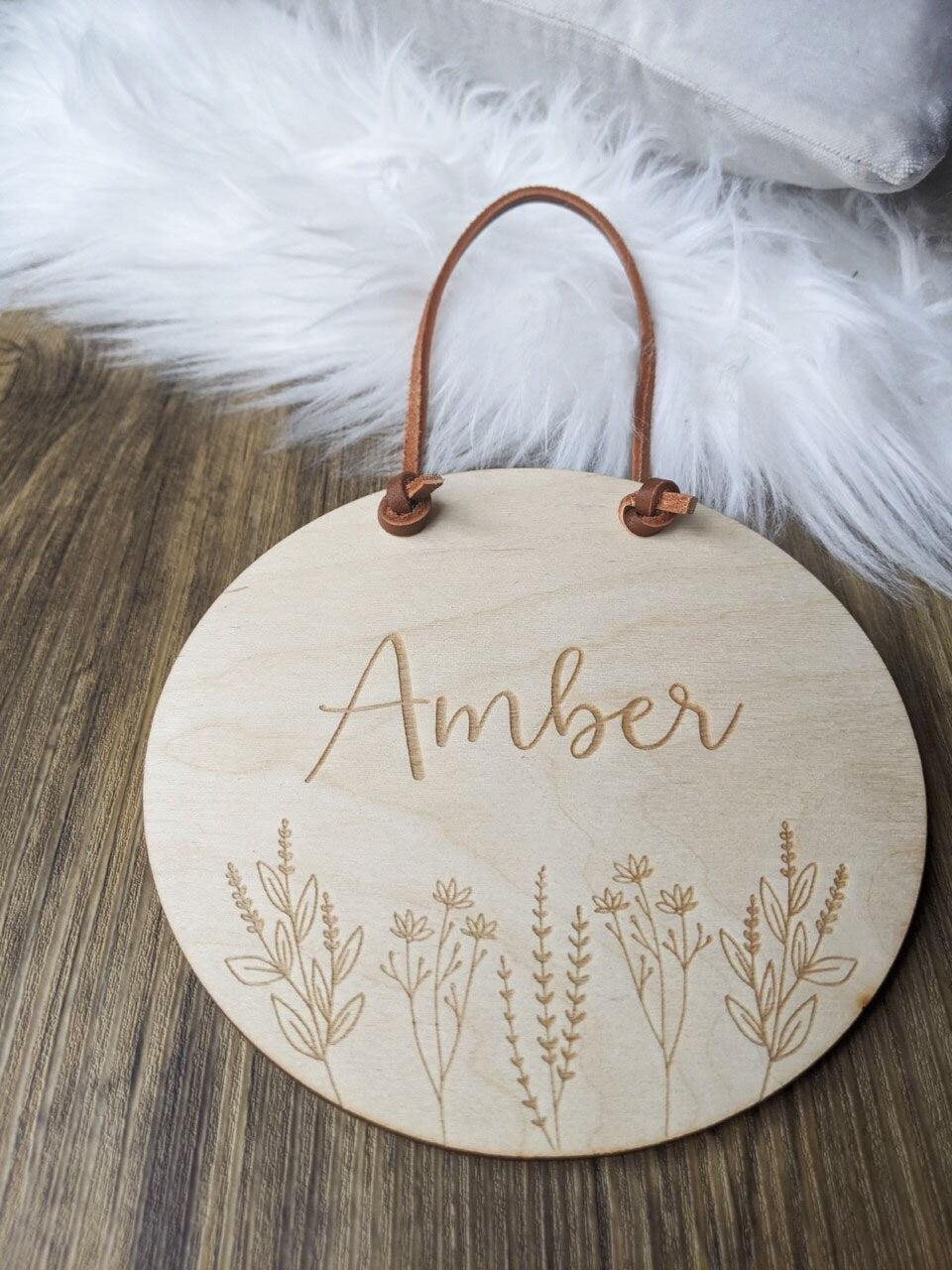 Personalised Name Wall Hanging - Nursery Plaque - Keepsake wooden wildflower sign