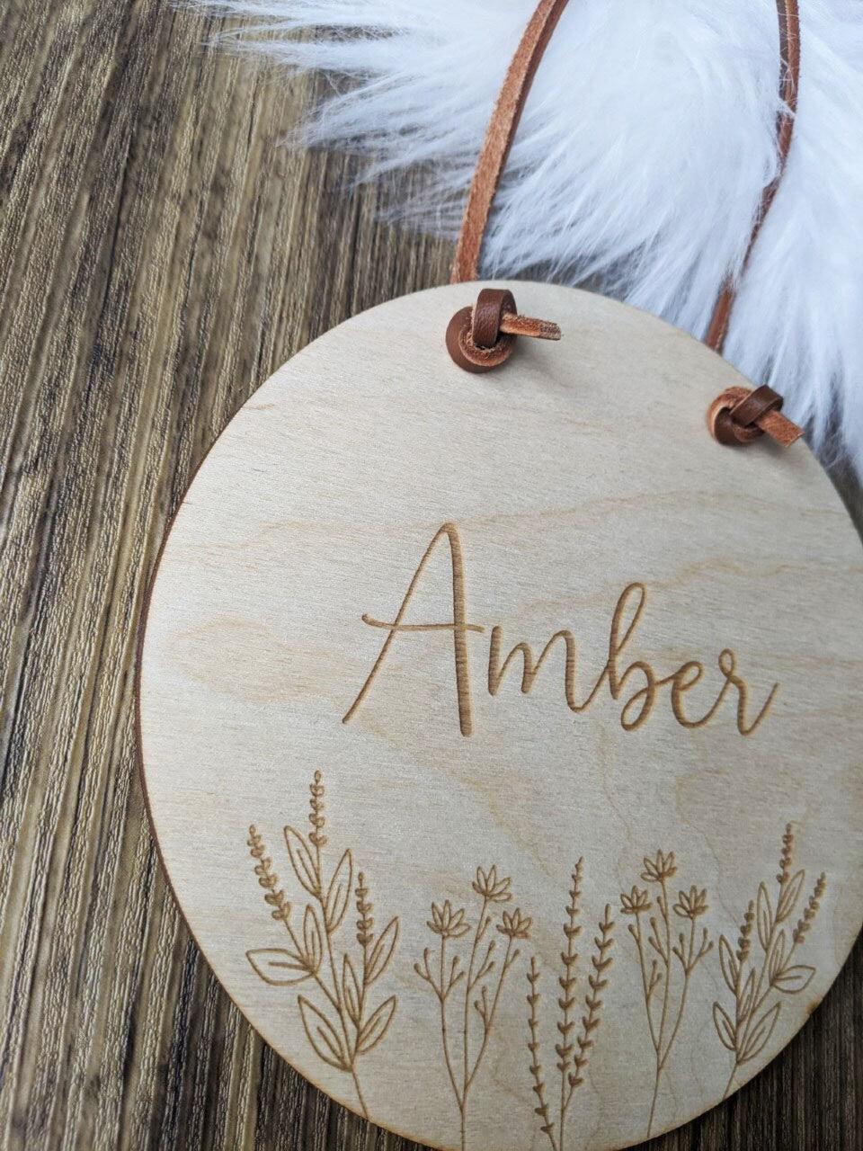 Personalised Name Wall Hanging - Nursery Plaque - Keepsake wooden wildflower sign