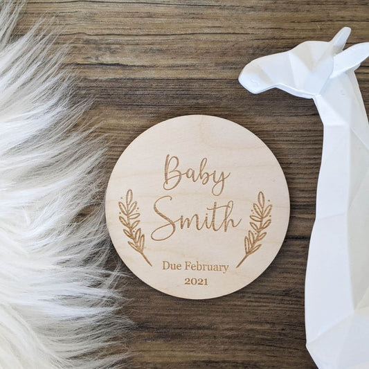 Personalised Pregnancy Announcement Disc - Personalised Baby Sign 9cm/14.5cm