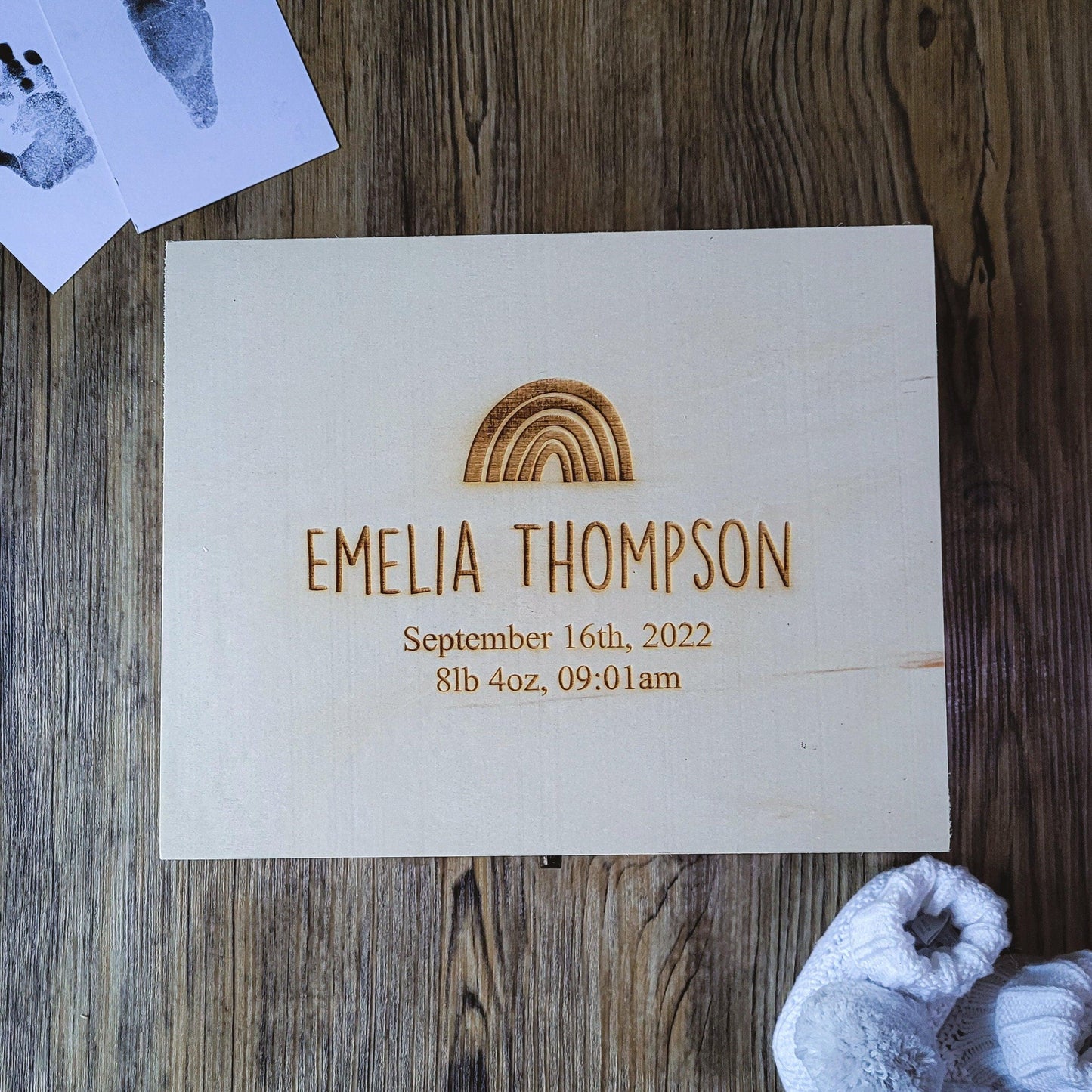 Personalised Rainbow Keepsake Box | Custom Box with Birth Details | Unique Wooden Box