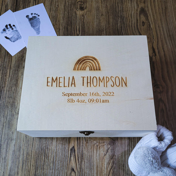 Personalised Rainbow Keepsake Box | Custom Box with Birth Details | Unique Wooden Box