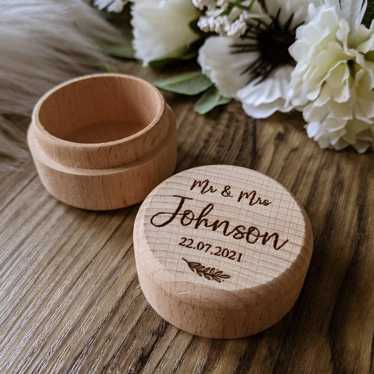 Personalised Wedding Ring Box - Custom Ring Bearer Box Gift - Engraved Wedding Gift