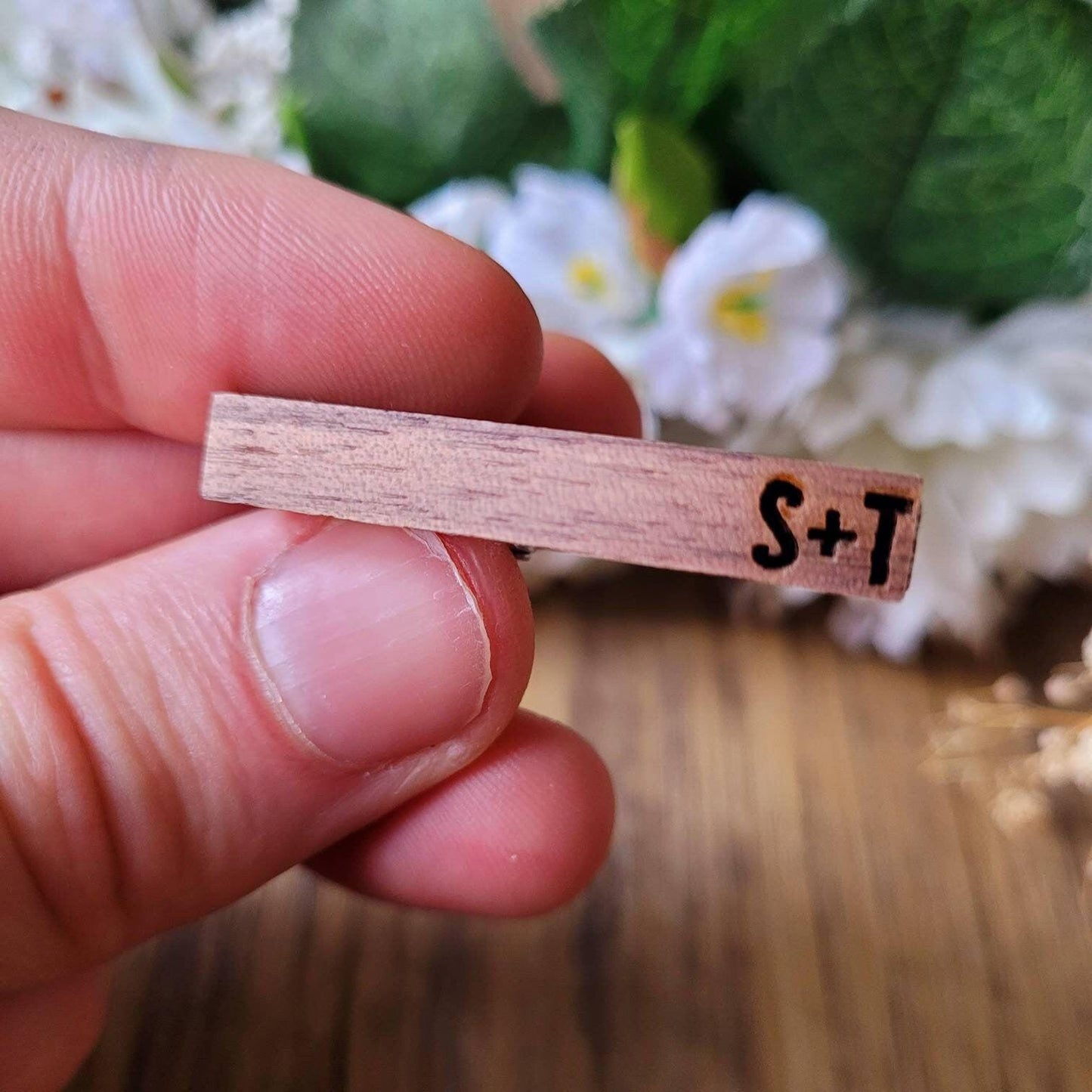 Personalised Wood Tie Clip - Custom Initial Wood Engraving - Black Walnut