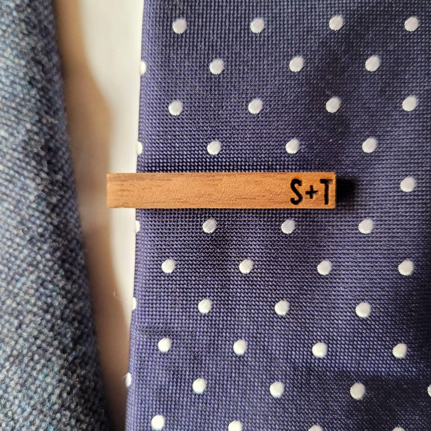 Personalised Wood Tie Clip - Custom Initial Wood Engraving - Black Walnut