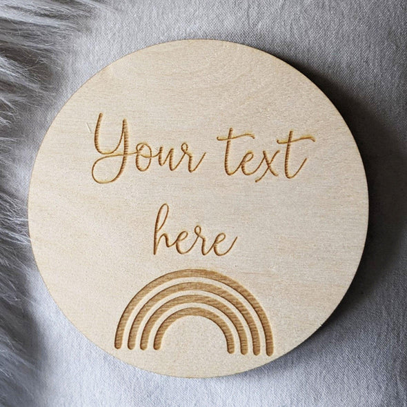 Personalised Wooden Disc Engraving with Rainbow motif - Custom Made Gift