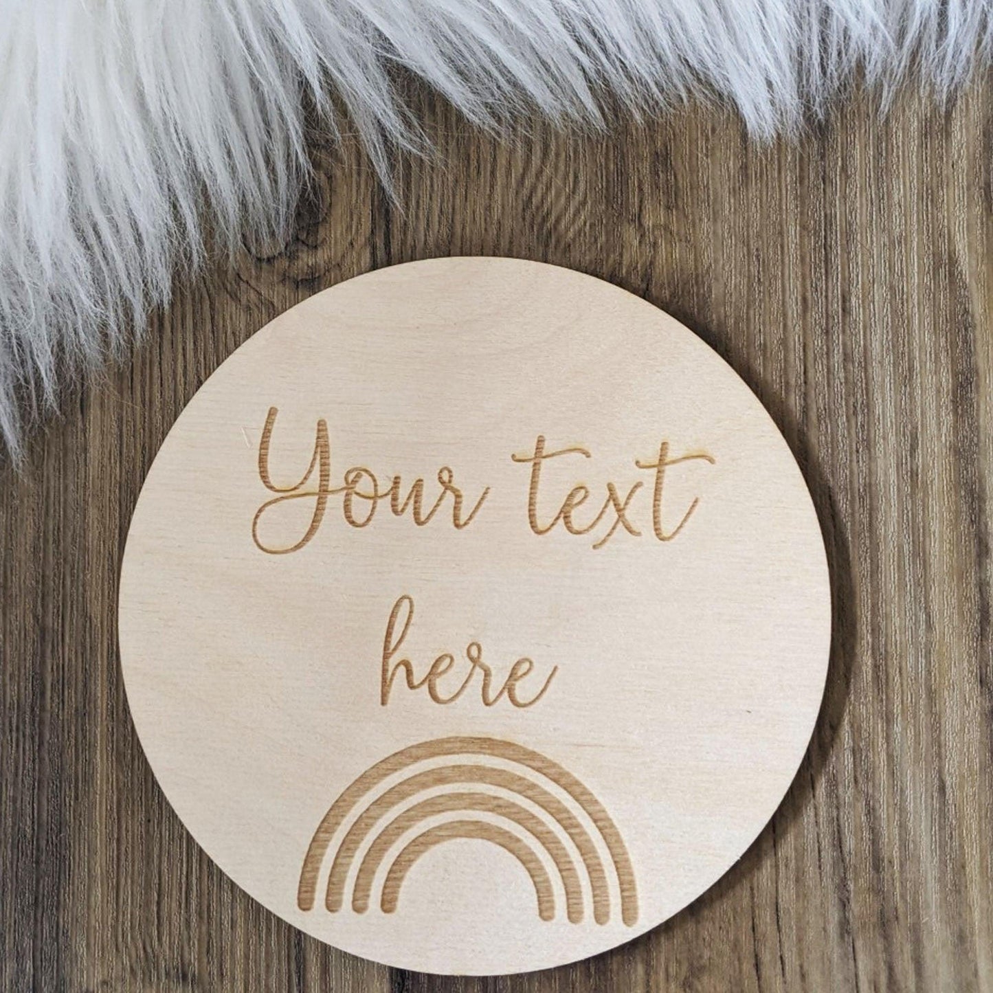 Personalised Wooden Disc Engraving with Rainbow motif - Custom Made Gift