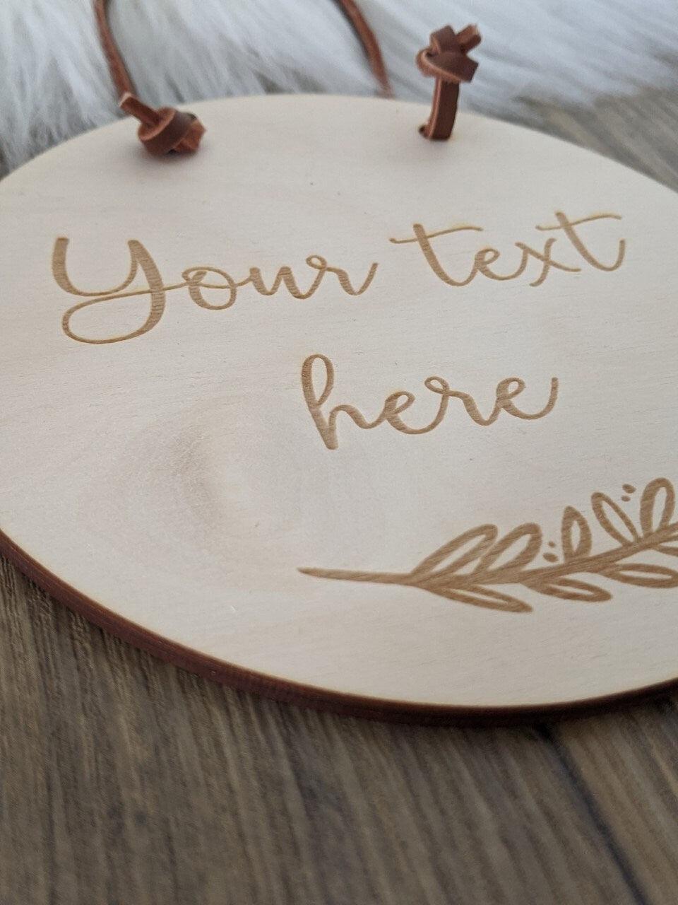 Personalised Your text here Wall Hanging - Leaf motif door Plaque