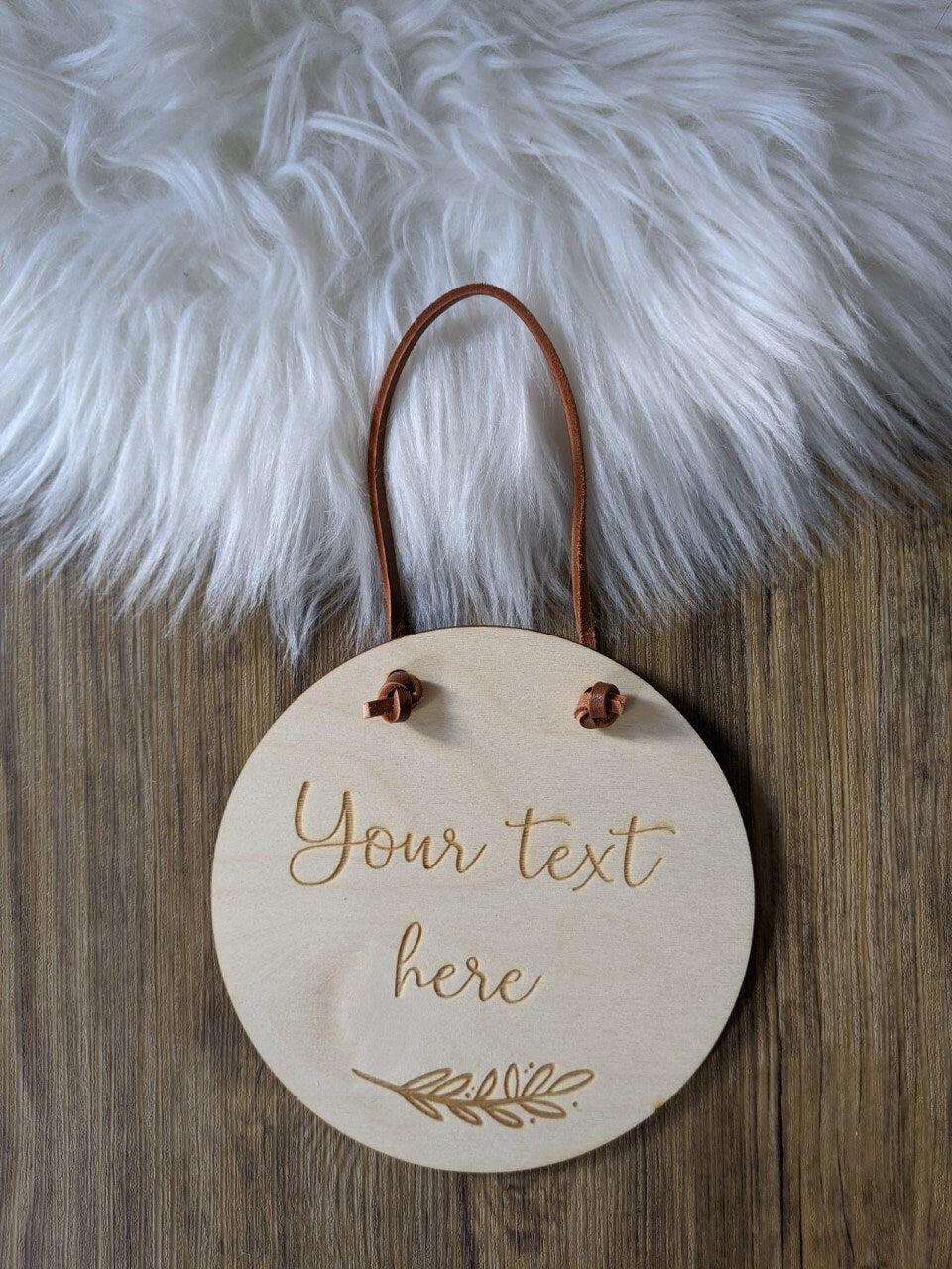 Personalised Your text here Wall Hanging - Leaf motif door Plaque