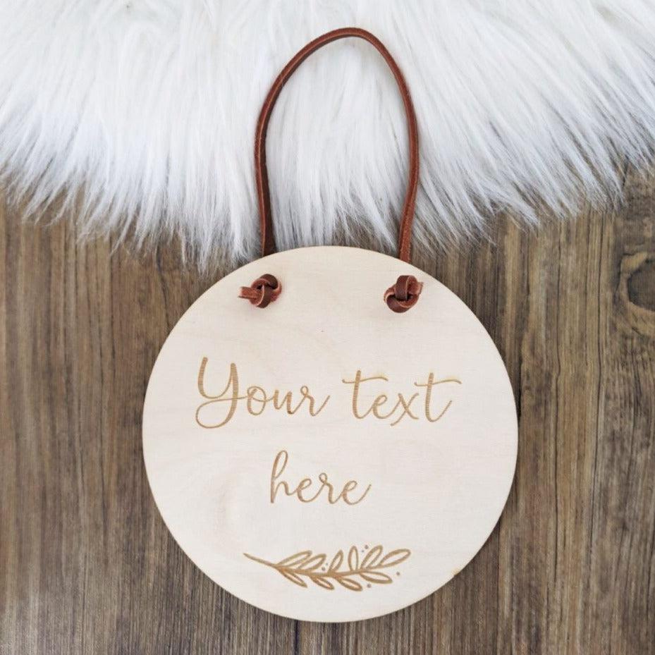 Personalised Your text here Wall Hanging - Leaf motif door Plaque