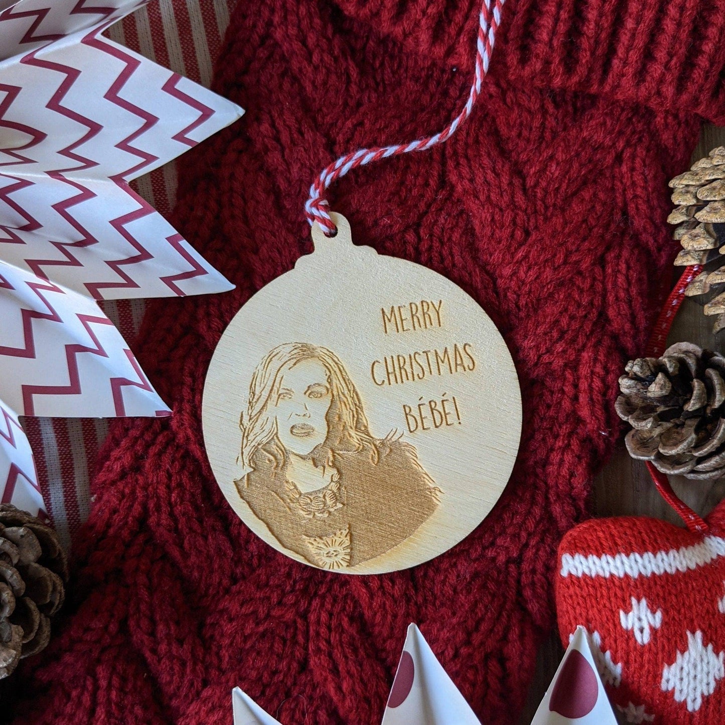 Schitts Creek Christmas Bauble - Merry Christmas Bebe Christmas Decoration - Wooden Engraved Christmas Ornament or Christmas Gift Tag