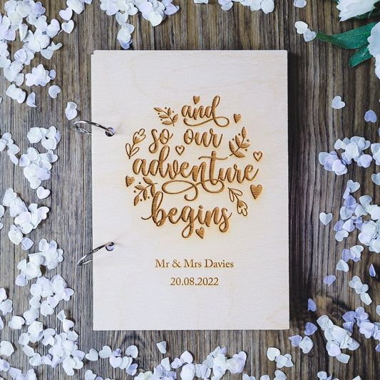 Wedding Guest Book "And So Our Adventure Begins" | Unique Wooden Guest Book | Rustic Wedding Decor | Wedding Guestbook Alternative