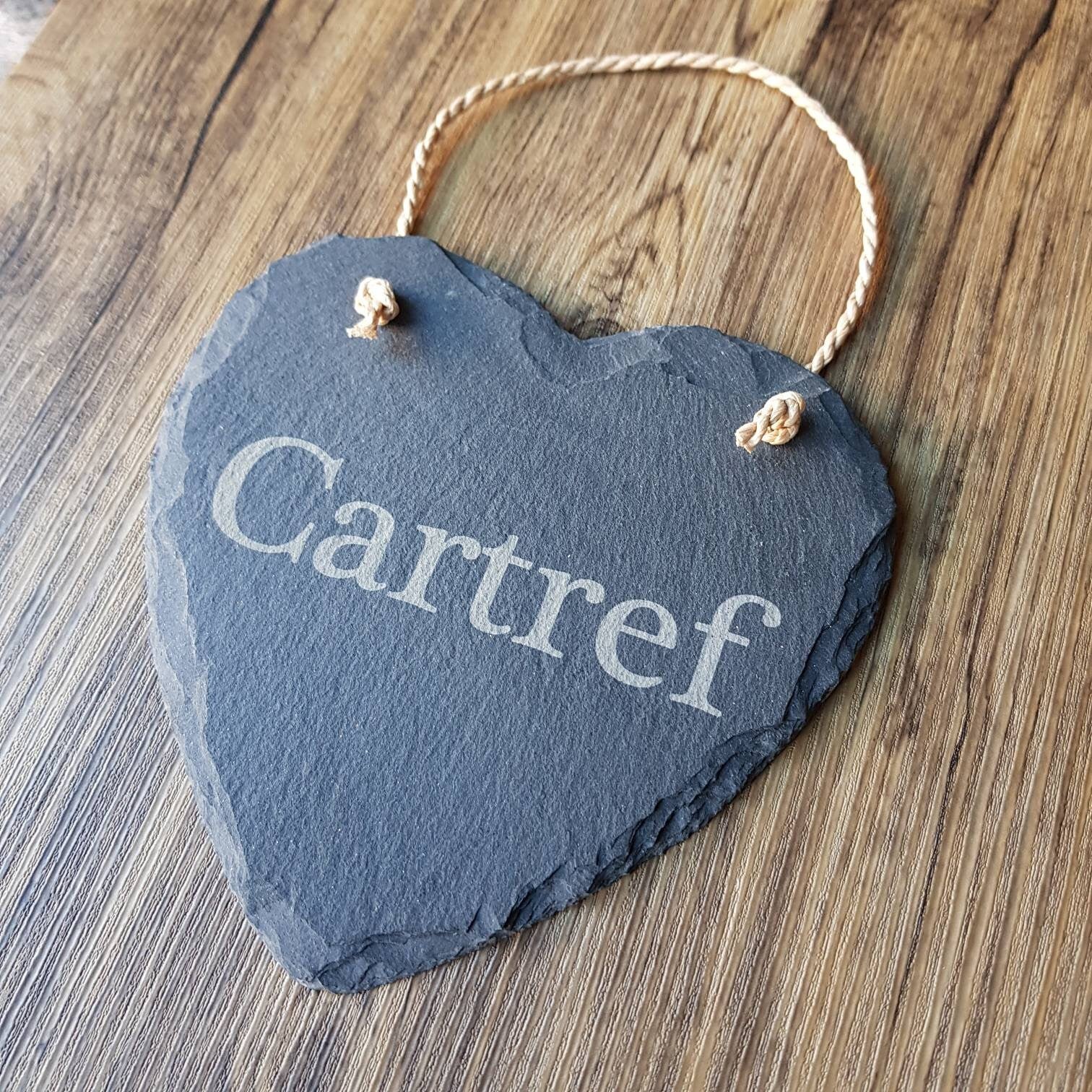 Welsh Slate Sign - Cartref Engraved Heart Shaped Slate Sign