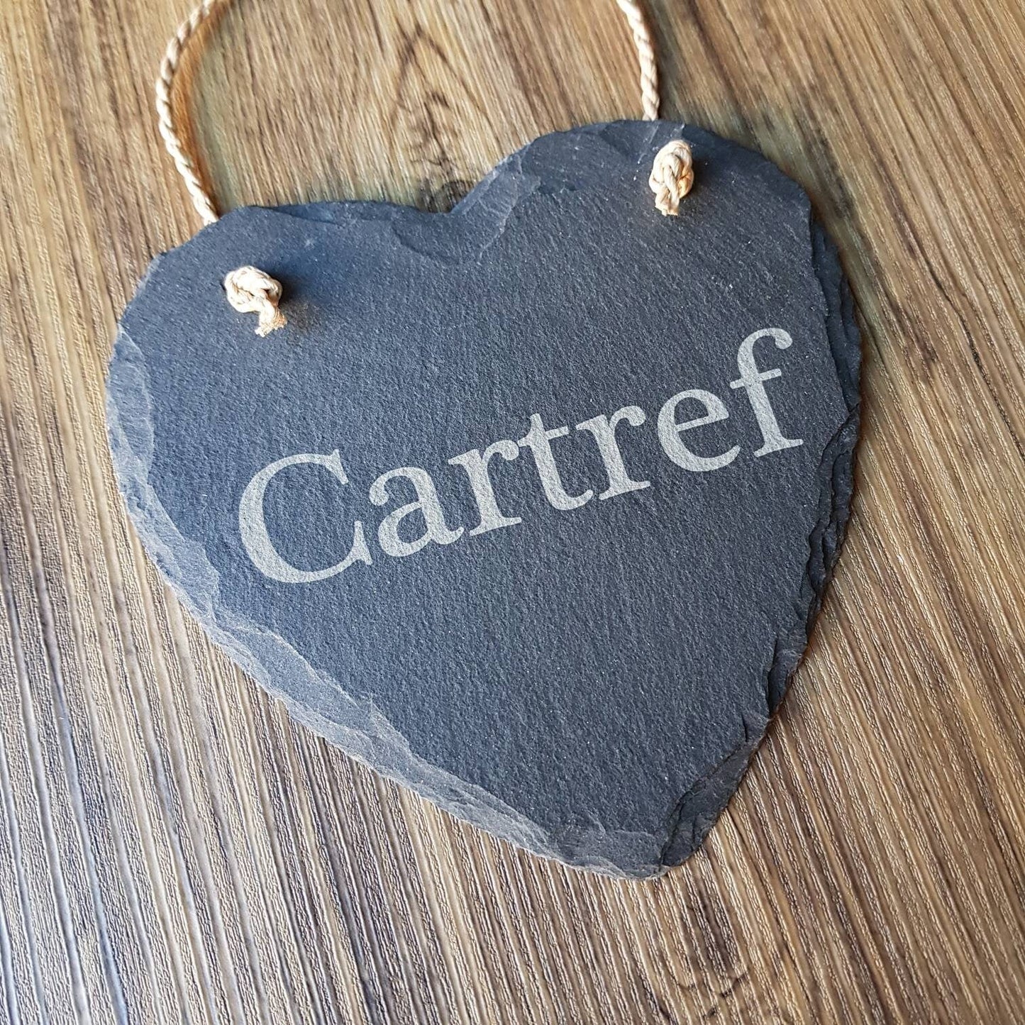 Welsh Slate Sign - Cartref Engraved Heart Shaped Slate Sign