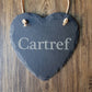 Welsh Slate Sign - Cartref Engraved Heart Shaped Slate Sign