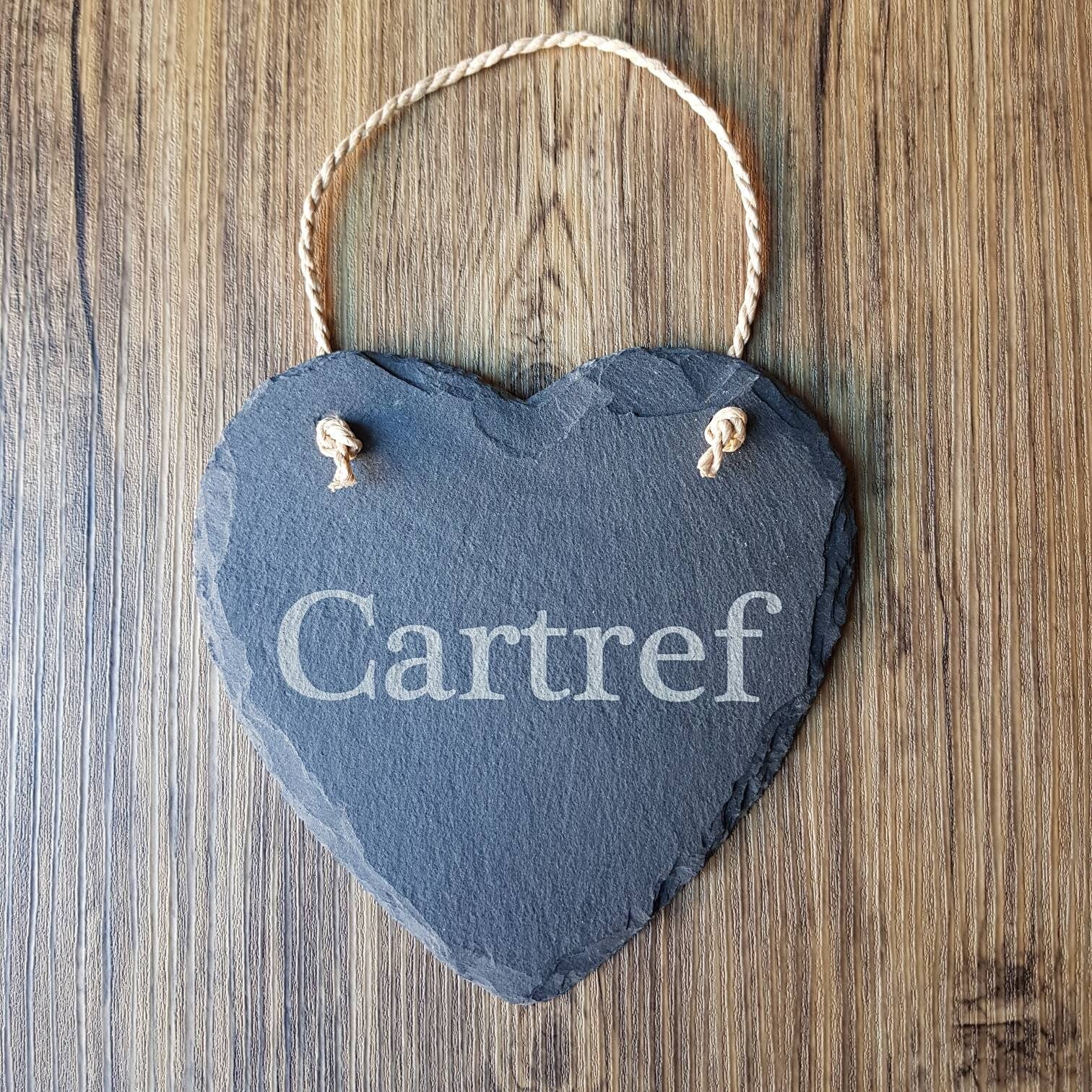 Welsh Slate Sign - Cartref Engraved Heart Shaped Slate Sign