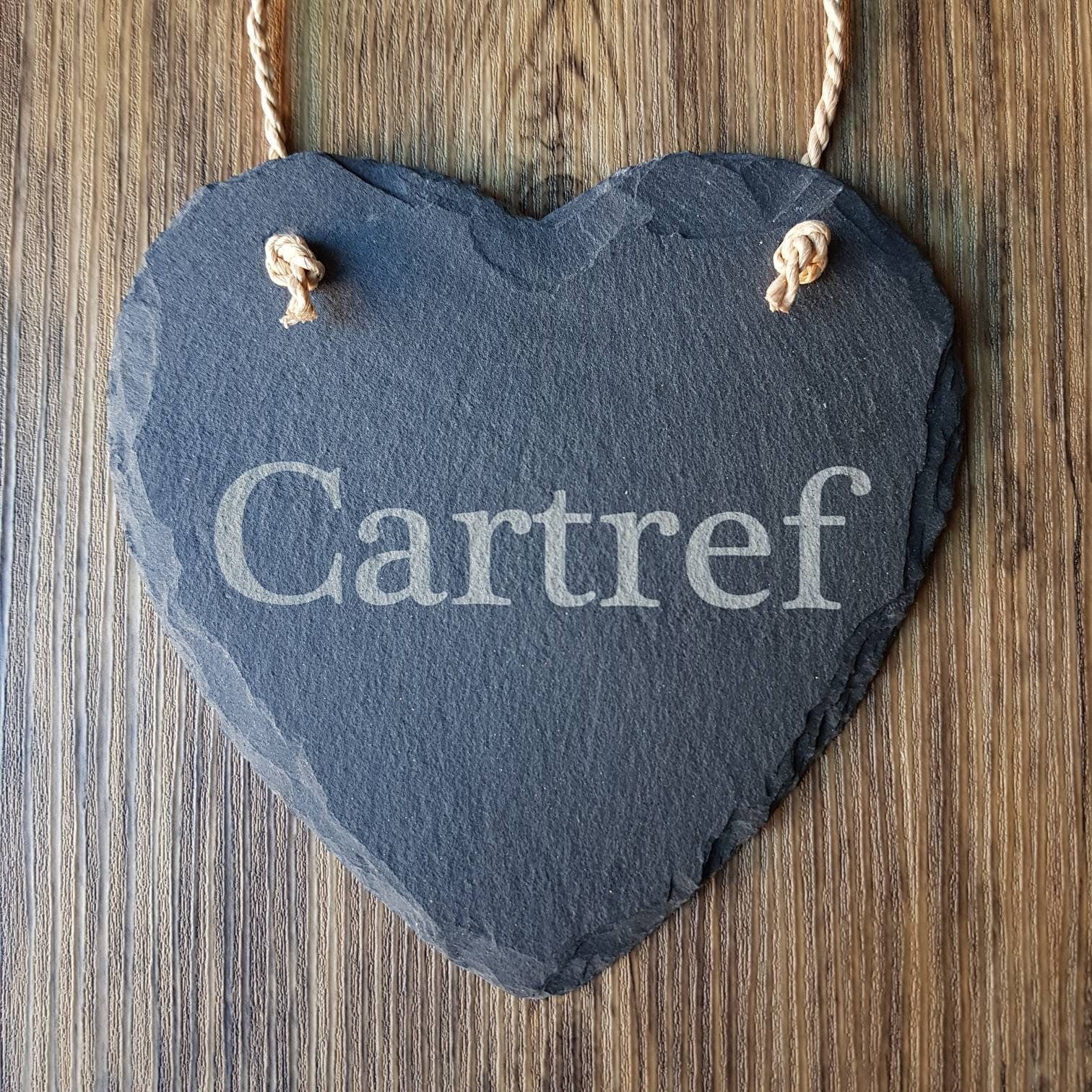 Welsh Slate Sign - Cartref Engraved Heart Shaped Slate Sign