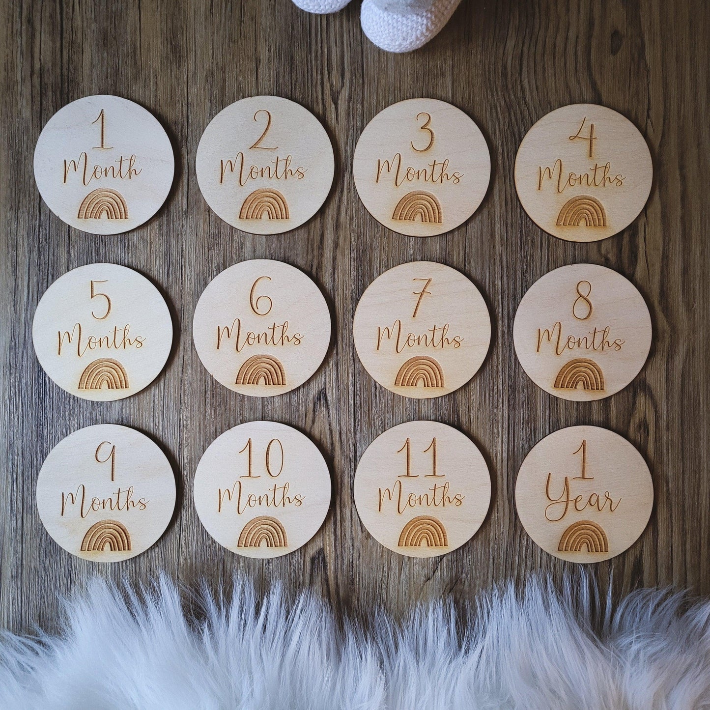 Wooden Baby Milestone Discs | A Perfect Set of Rainbow Baby Photo Props | Baby Shower Gift | Set of 12 Wooden Milestone Discs