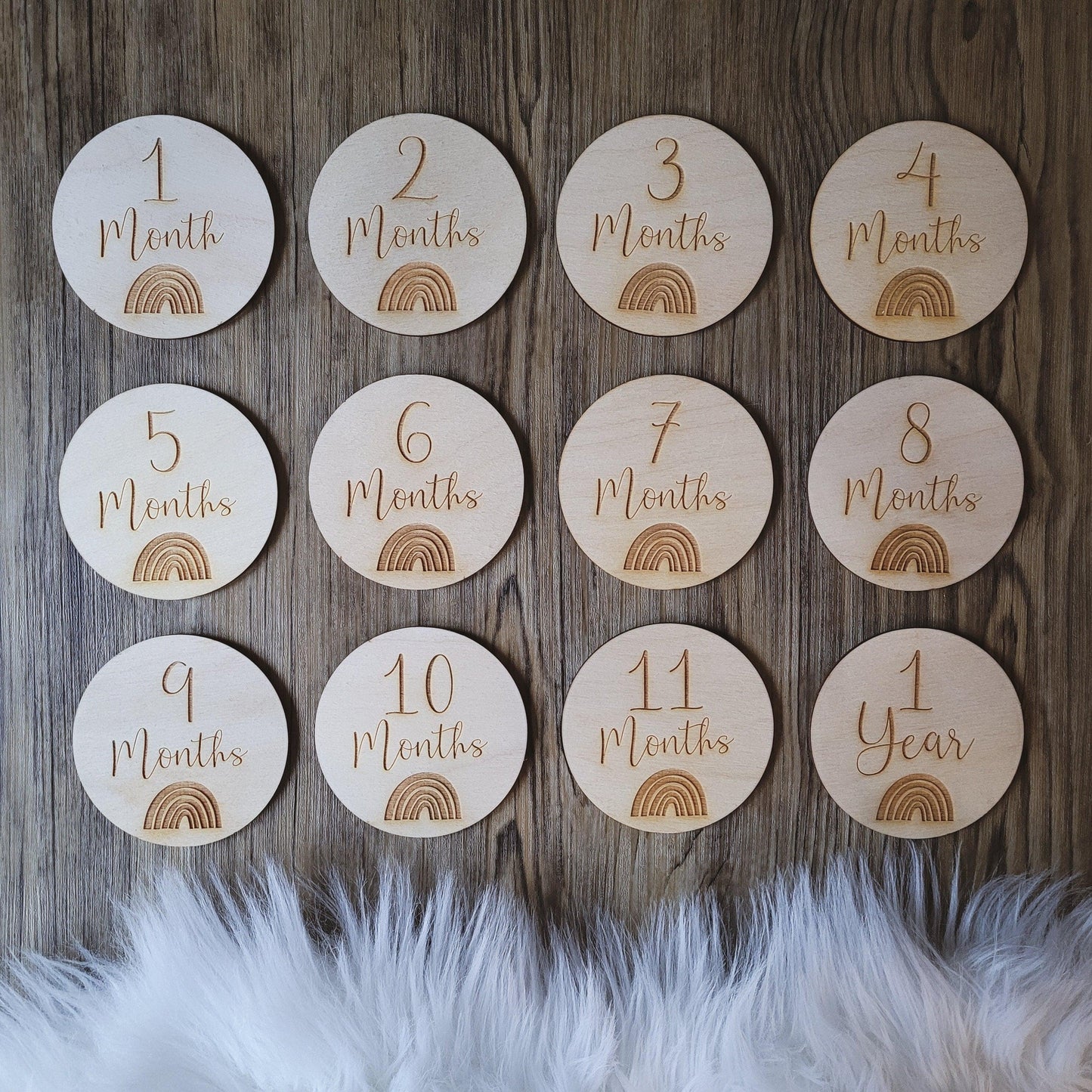 Wooden Baby Milestone Discs | A Perfect Set of Rainbow Baby Photo Props | Baby Shower Gift | Set of 12 Wooden Milestone Discs