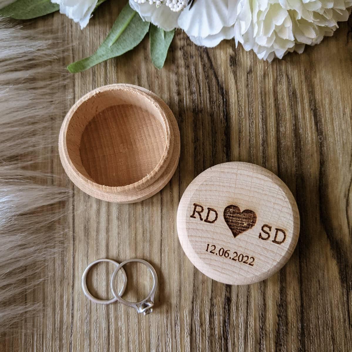 Wooden Wedding Ring Box | Personalised Initials Engraved Ring Box | Wooden Ring Box | Wedding Ring Box for Ceremony