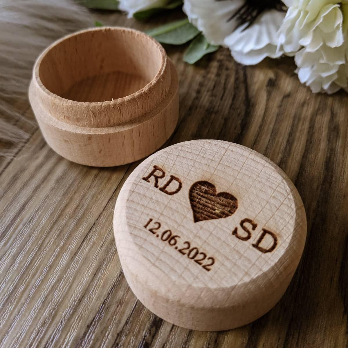 Wooden Wedding Ring Box | Personalised Initials Engraved Ring Box | Wooden Ring Box | Wedding Ring Box for Ceremony