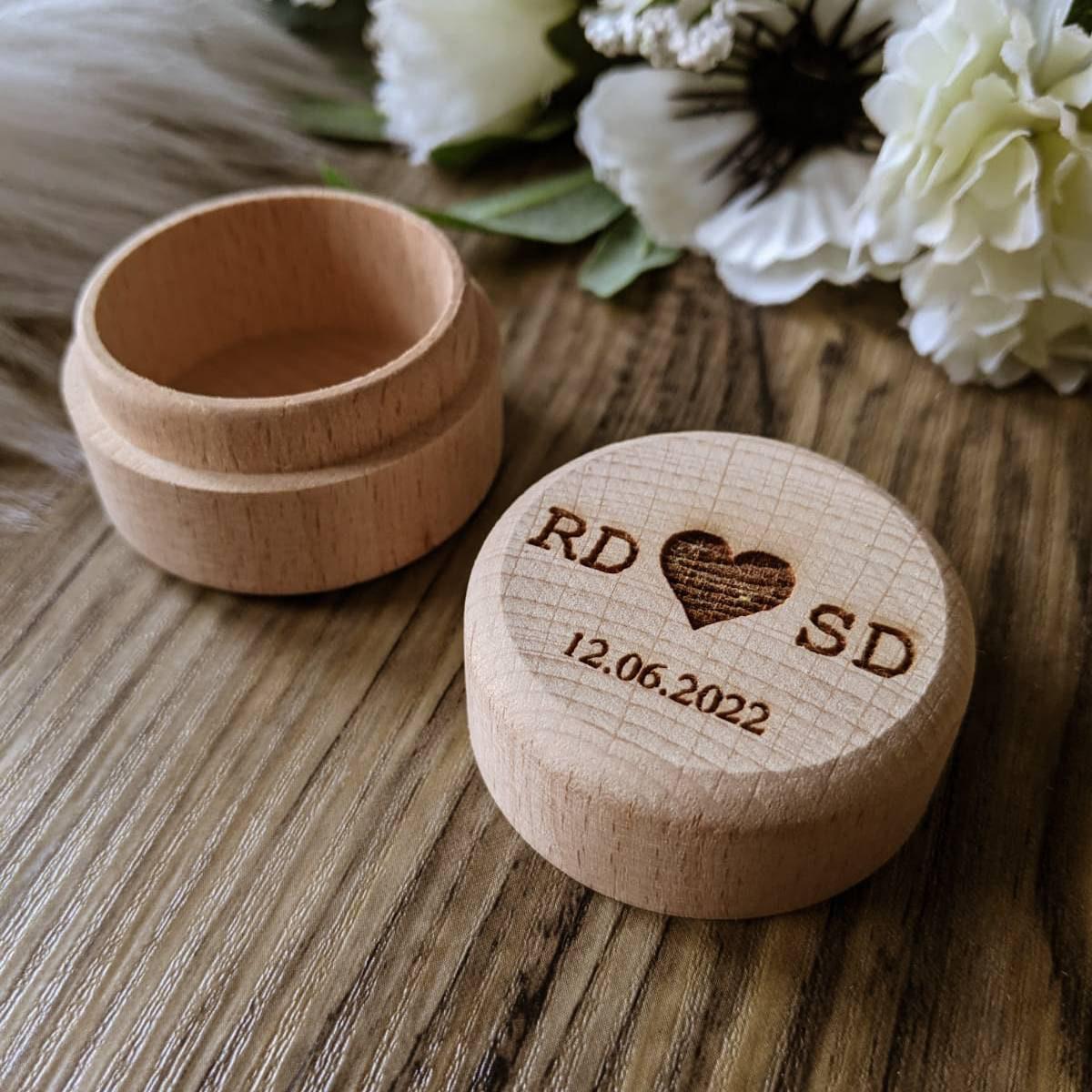 Wooden Wedding Ring Box | Personalised Initials Engraved Ring Box | Wooden Ring Box | Wedding Ring Box for Ceremony