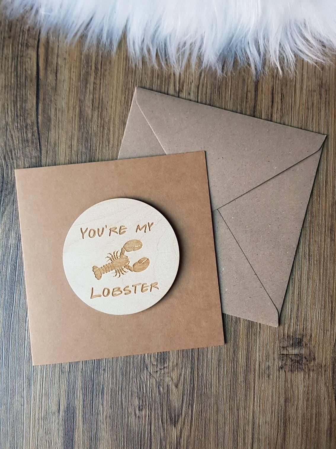 You're My Lobster Valentine's day Card -Anniversary Card- Friends Anniversary Card - Engraved Wooden Card - Friends TV Show