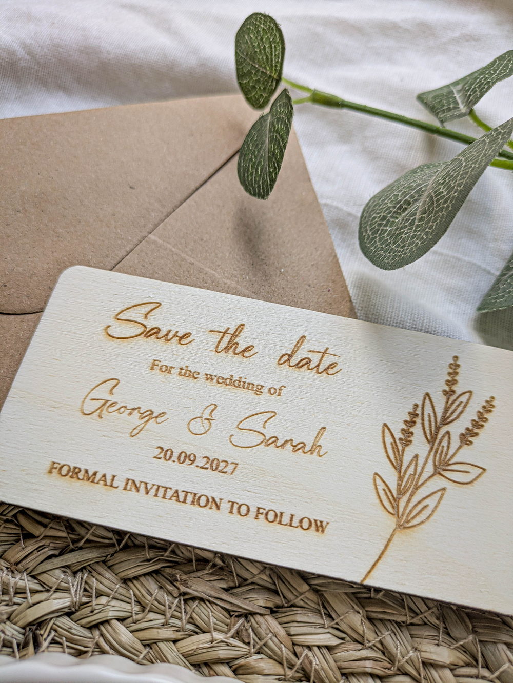 Rustic wooden wedding save the date card
